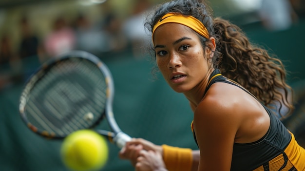 Gratis foto portret van een atletische vrouwelijke tennisspeler