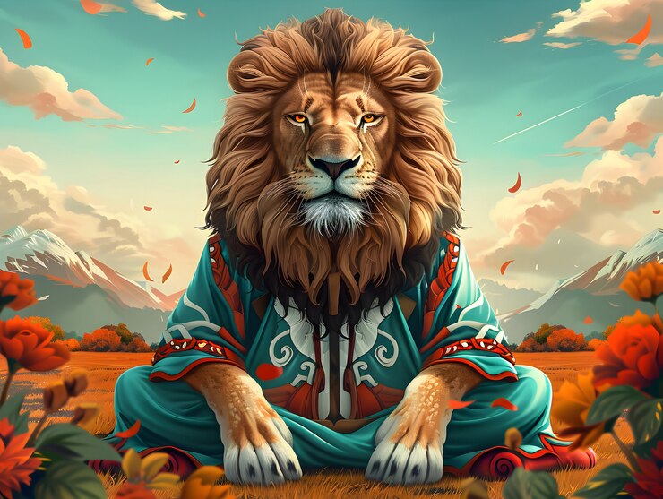 Gratis Foto portret van een dier dat mediteert en mindfulness beoefent in digitale kunststijl