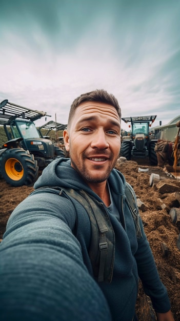 Gratis foto portret van een duizendjarige man die na zijn verhuizing uit de stad op het platteland leeft