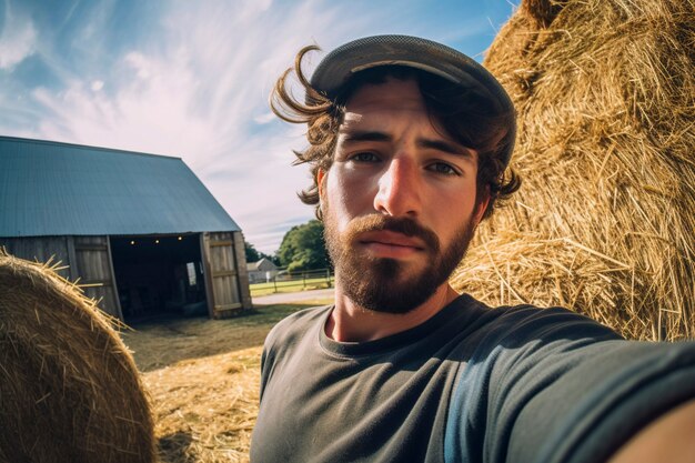 Portret van een duizendjarige man die na zijn verhuizing uit de stad op het platteland leeft