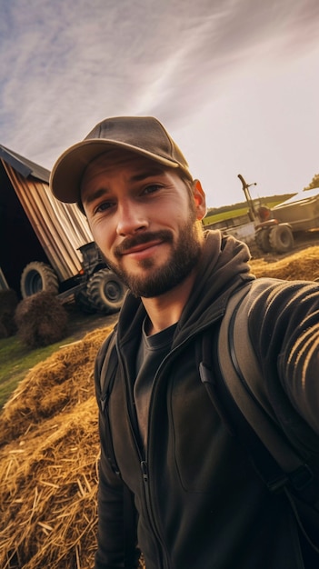 Portret van een duizendjarige man die na zijn verhuizing uit de stad op het platteland leeft