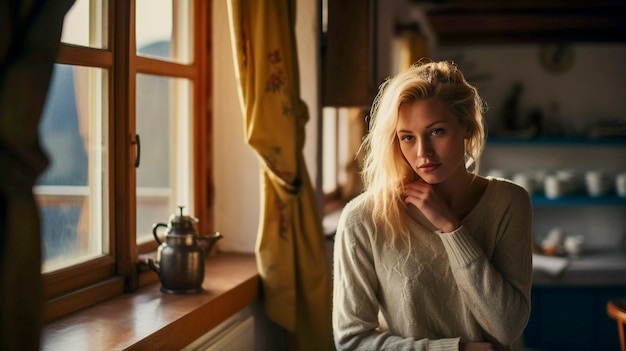 Portret van een duizendjarige vrouw die na haar verhuizing uit de stad op het platteland leeft