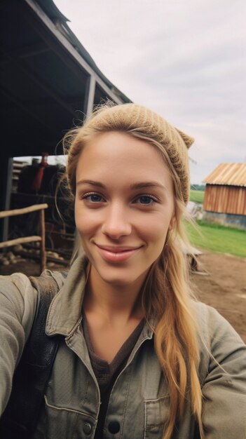 Portret van een duizendjarige vrouw die na haar verhuizing uit de stad op het platteland woont