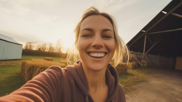 Gratis foto portret van een duizendjarige vrouw die na haar verhuizing uit de stad op het platteland woont