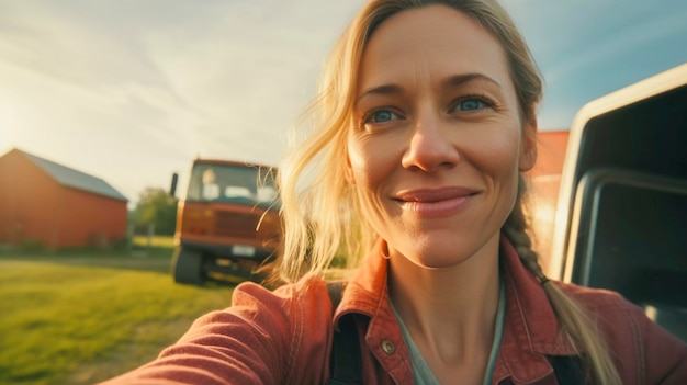 Portret van een duizendjarige vrouw die na haar verhuizing uit de stad op het platteland woont