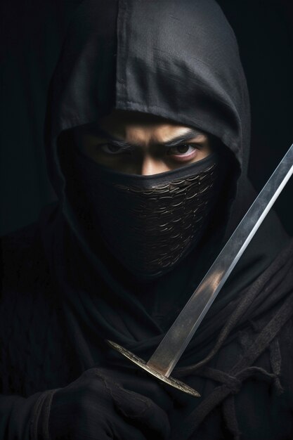 Portret van een fotorealistische mannelijke ninja-krijger