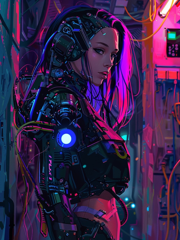 Gratis Foto portret van een futuristische vrouwelijke humanoïde met geavanceerde technologie