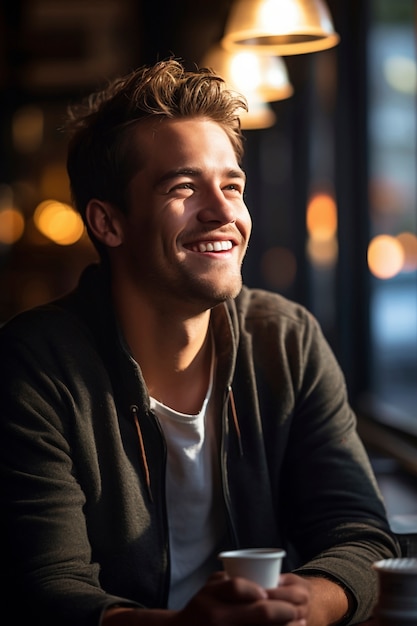 Portret van een glimlachende man aan de bar