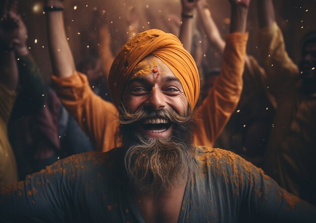 Portret van een Indiase man die het Baisakhi-festival viert