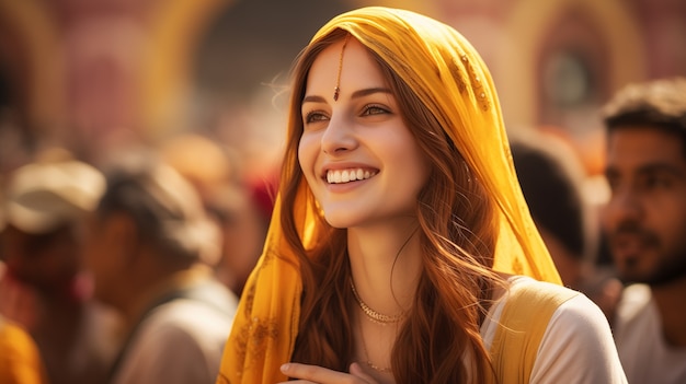 Gratis foto portret van een indiase vrouw die het baisakhi-festival viert