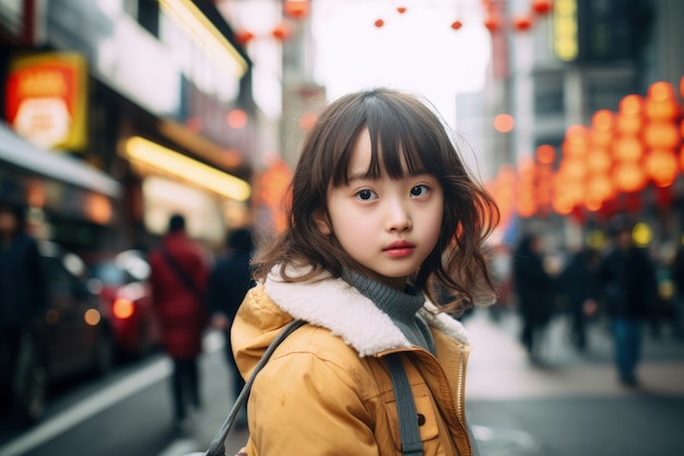 Portret van een jong meisje in de stad