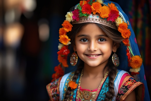 Gratis foto portret van een jong meisje in traditionele aziatische kleding