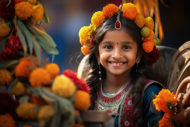 Gratis foto portret van een jong meisje in traditionele aziatische kleding