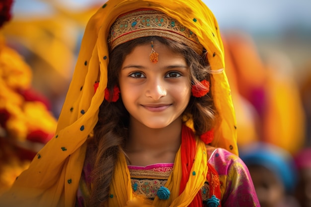 Gratis foto portret van een jong meisje in traditionele aziatische kleding