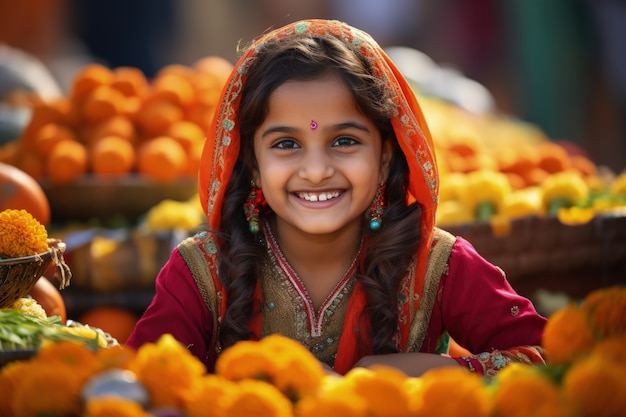 Gratis foto portret van een jong meisje in traditionele aziatische kleding