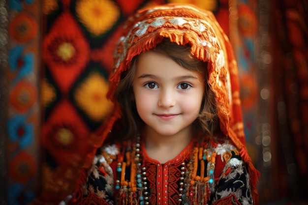 Portret van een jong meisje in traditionele Aziatische kleding