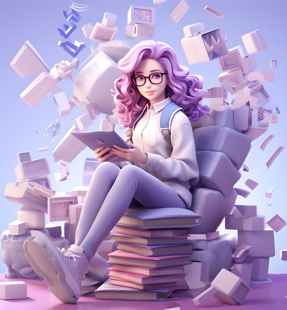Portret van een jong meisje met boeken voor de dag van het onderwijs