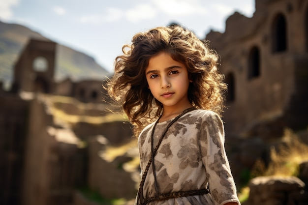 Gratis foto portret van een jong meisje met traditionele kleding