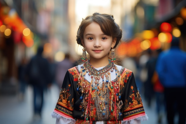 Gratis foto portret van een jong meisje met traditionele kleding