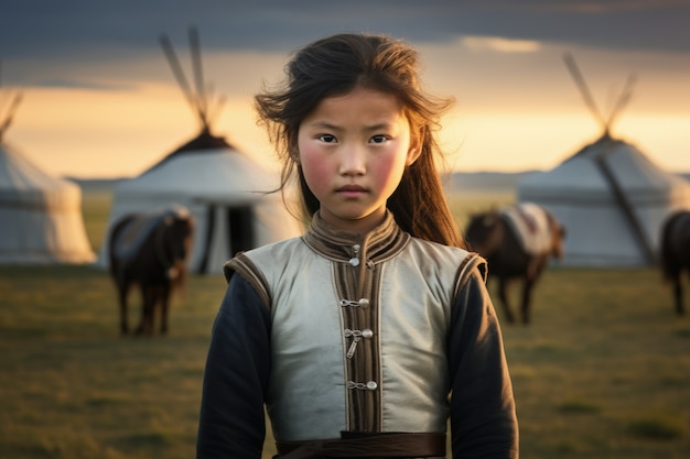 Gratis foto portret van een jong meisje met traditionele kleding