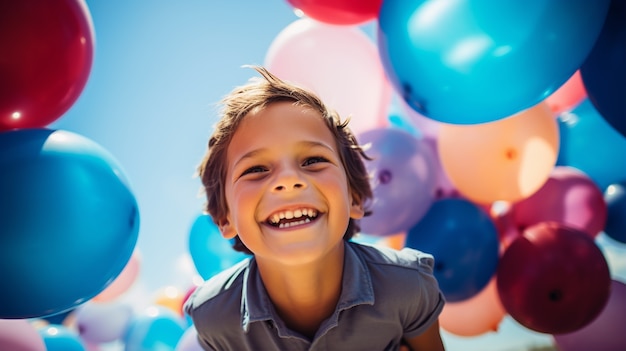 Gratis foto portret van een jonge jongen met ballonnen