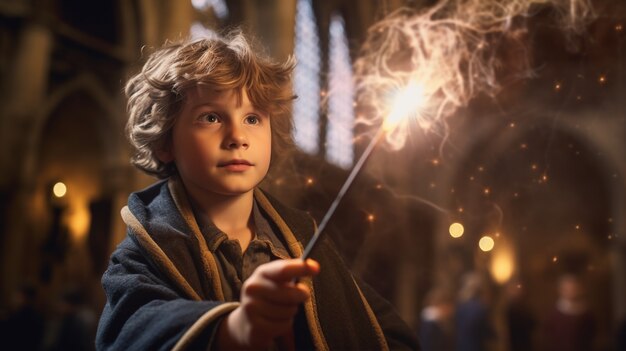 Portret van een jonge jongen met vuurwerk