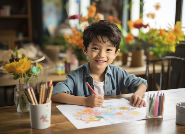 Gratis foto portret van een jonge jongen student die naar school gaat