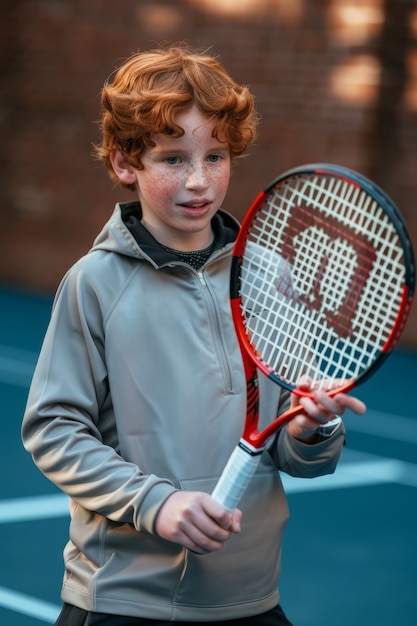 Portret van een jonge persoon die professioneel tennis speelt