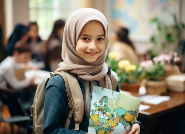 Portret van een jonge studente die naar school gaat