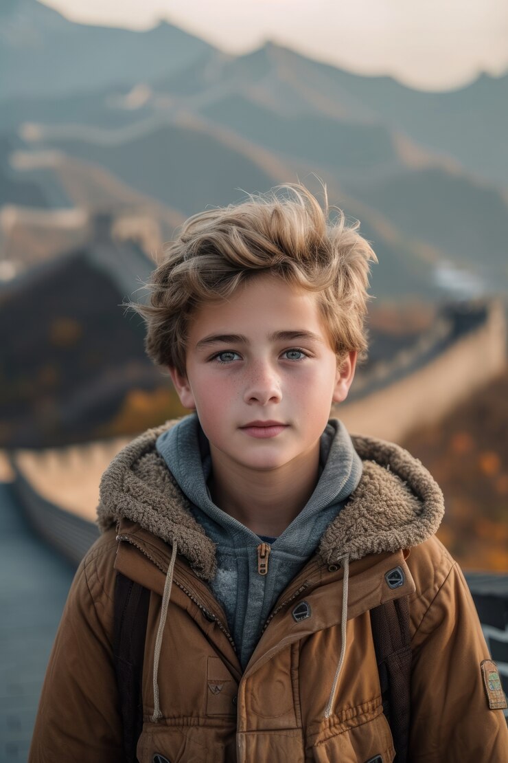 Gratis Foto portret van een jonge tienertoerist die de grote muur van china bezoekt
