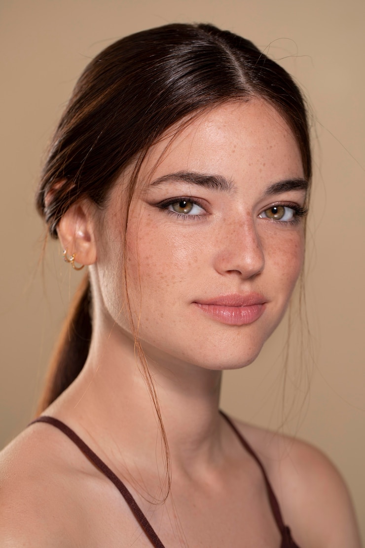 Gratis Foto portret van een jonge vrouw met natuurlijke make-up