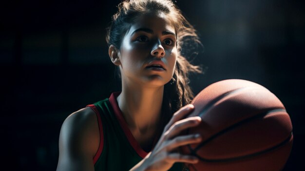 Portret van een jonge vrouwelijke basketbalspeler