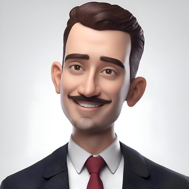 Portret van een jonge zakenman met snor op zijn gezicht 3d-rendering
