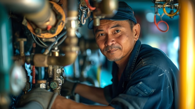 Gratis foto portret van een man die als loodgieter werkt