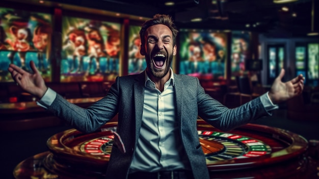 Portret van een man die in een casino speelt