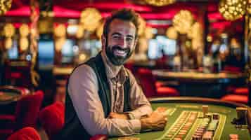 Gratis foto portret van een man die in een casino speelt