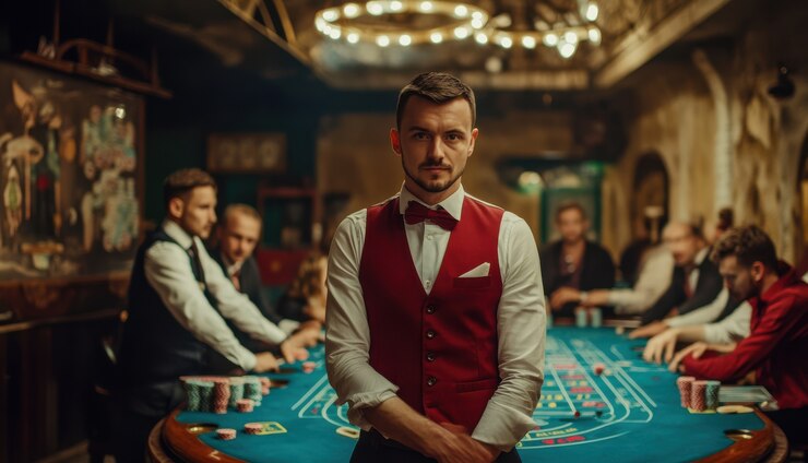 Gratis Foto portret van een man die poker speelt in een casino