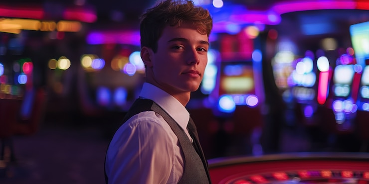 Gratis Foto portret van een man die poker speelt in een casino