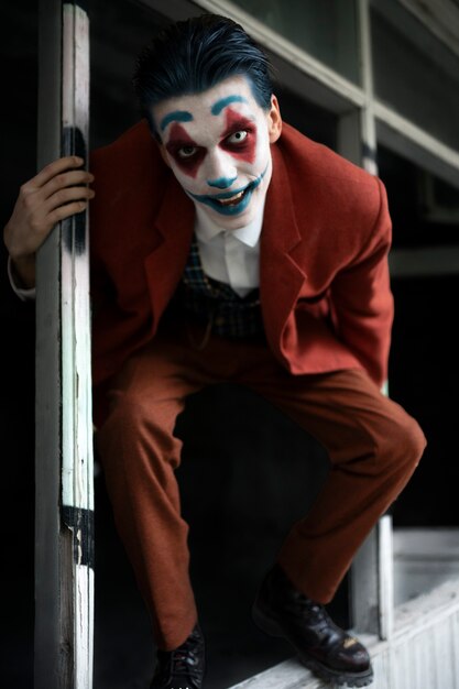 Portret van een man met enge clownmake-up