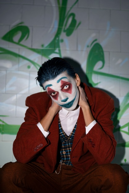 Gratis foto portret van een man met enge clownmake-up