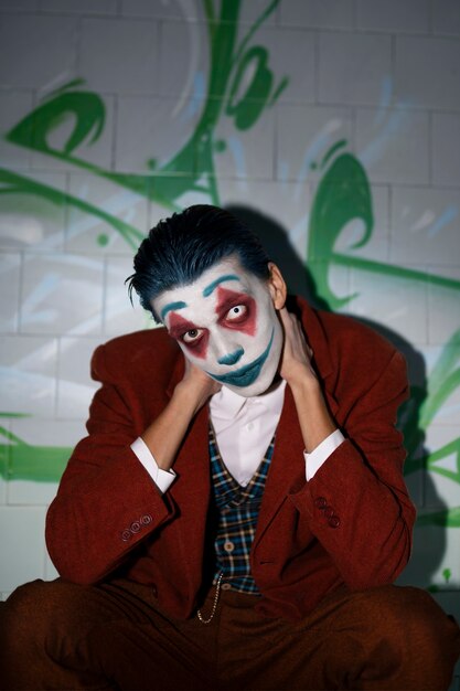 Portret van een man met enge clownmake-up