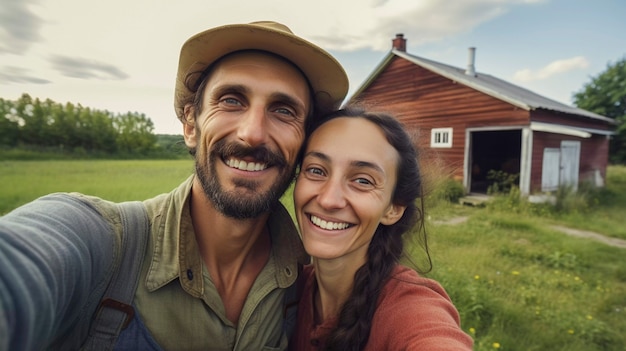 Portret van een millennial-paar dat na het verhuizen uit de stad op het platteland woont