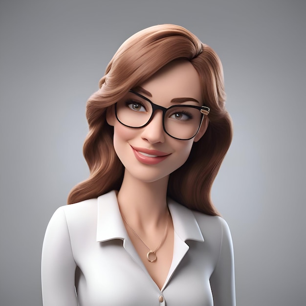Gratis foto portret van een mooie jonge zakenvrouw met een bril op een grijze achtergrond