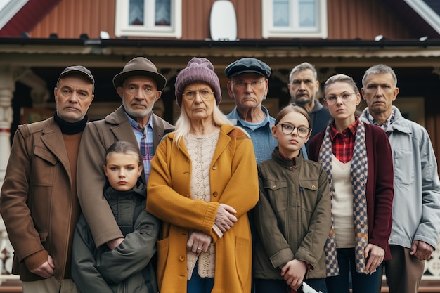 Gratis foto portret van een multi-generatie gezin dat een huis deelt vanwege de onbetaalbare prijsstijging op de woningmarkt