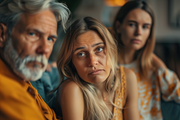 Gratis foto portret van een multi-generatie gezin dat een huis deelt vanwege de onbetaalbare prijsstijging op de woningmarkt