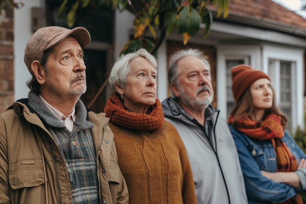 Portret van een multi-generatie gezin dat een huis deelt vanwege de onbetaalbare prijsstijging op de woningmarkt