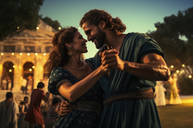 Gratis foto portret van een oud grieks paar dat danst