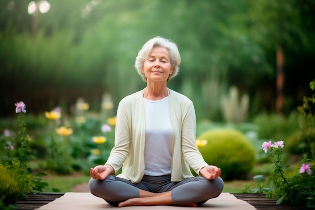 Portret van een persoon die buiten in de natuur yoga beoefent