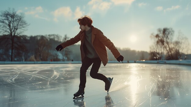 Portret van een persoon die in de winter buiten schaatst