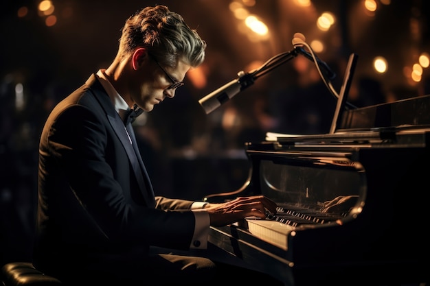 Gratis foto portret van een persoon die muziek op de piano speelt